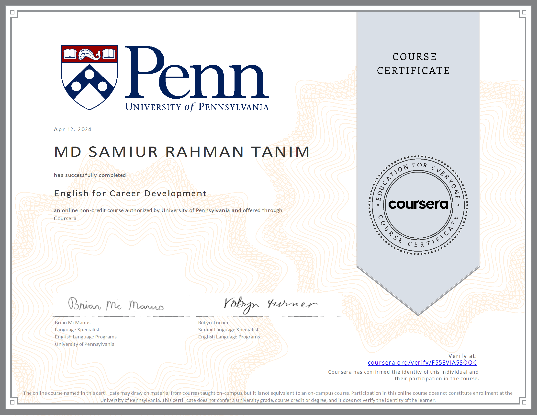 English for Career Development Certification