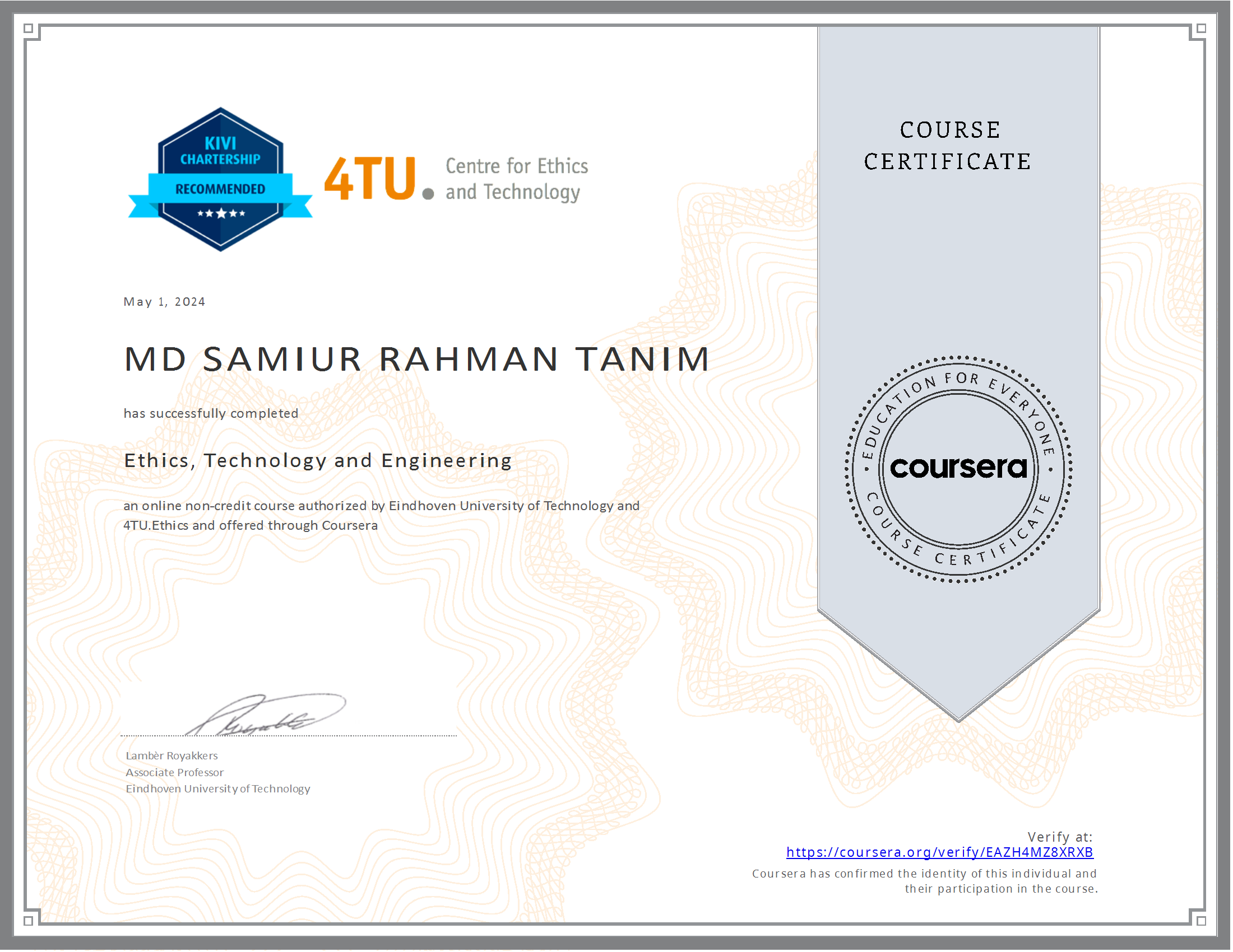 Ethics, Technology and Engineering Certification