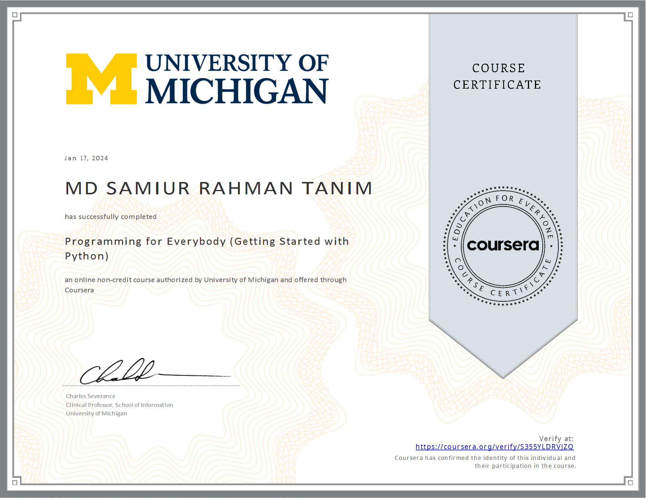 Programming for Everybody (Getting Started with Python) Certification
